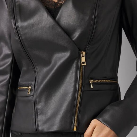 *NWT - WHBM BLACK VEGAN LEATHER MOTO JACKET - Black - Size 4 - Picture 4 of 6